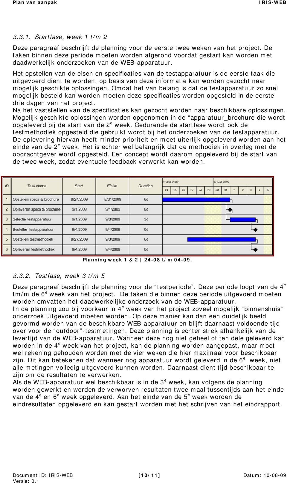 Het opstellen van de eisen en specificaties van de testapparatuur is de eerste taak die uitgevoerd dient te worden. op basis van deze informatie kan worden gezocht naar mogelijk geschikte oplossingen.