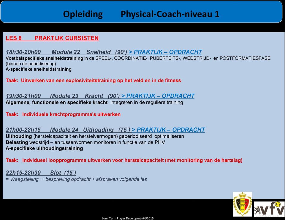 functionele en specifieke kracht integreren in de reguliere training Taak: Individuele krachtprogramma s uitwerken 21h00-22h15 Module 24 Uithouding (75 ) > PRAKTIJK OPDRACHT Uithouding