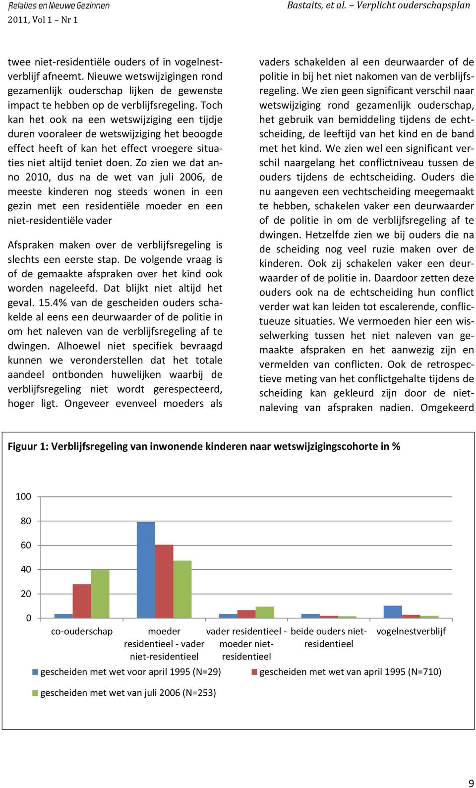 Zo zien we dat anno 2010, dus na de wet van juli 2006, de meeste kinderen nog steeds wonen in een gezin met een residentiële moeder en een niet-residentiële vader Afspraken maken over de