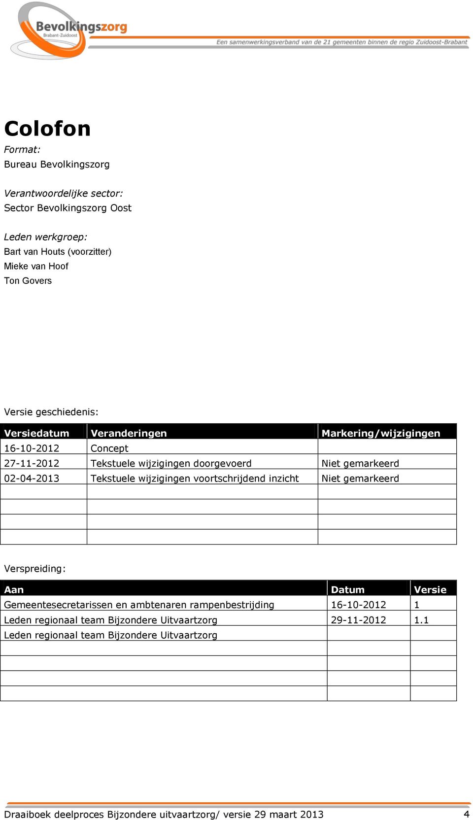 Tekstuele wijzigingen voortschrijdend inzicht Niet gemarkeerd Verspreiding: Aan Datum Versie Gemeentesecretarissen en ambtenaren rampenbestrijding 16-10-2012 1