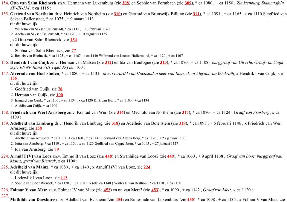 Wilhelm van Saksen Ballenstadt, * ca 1115, + 13 februari 1140 2. Adela van Saksen Ballenstadt, * ca 1120, + 10 augustus 1155, x2 Otto van Salm Rheineck, zie 154 1. Sophia van Salm Rheineck, zie 77 2.