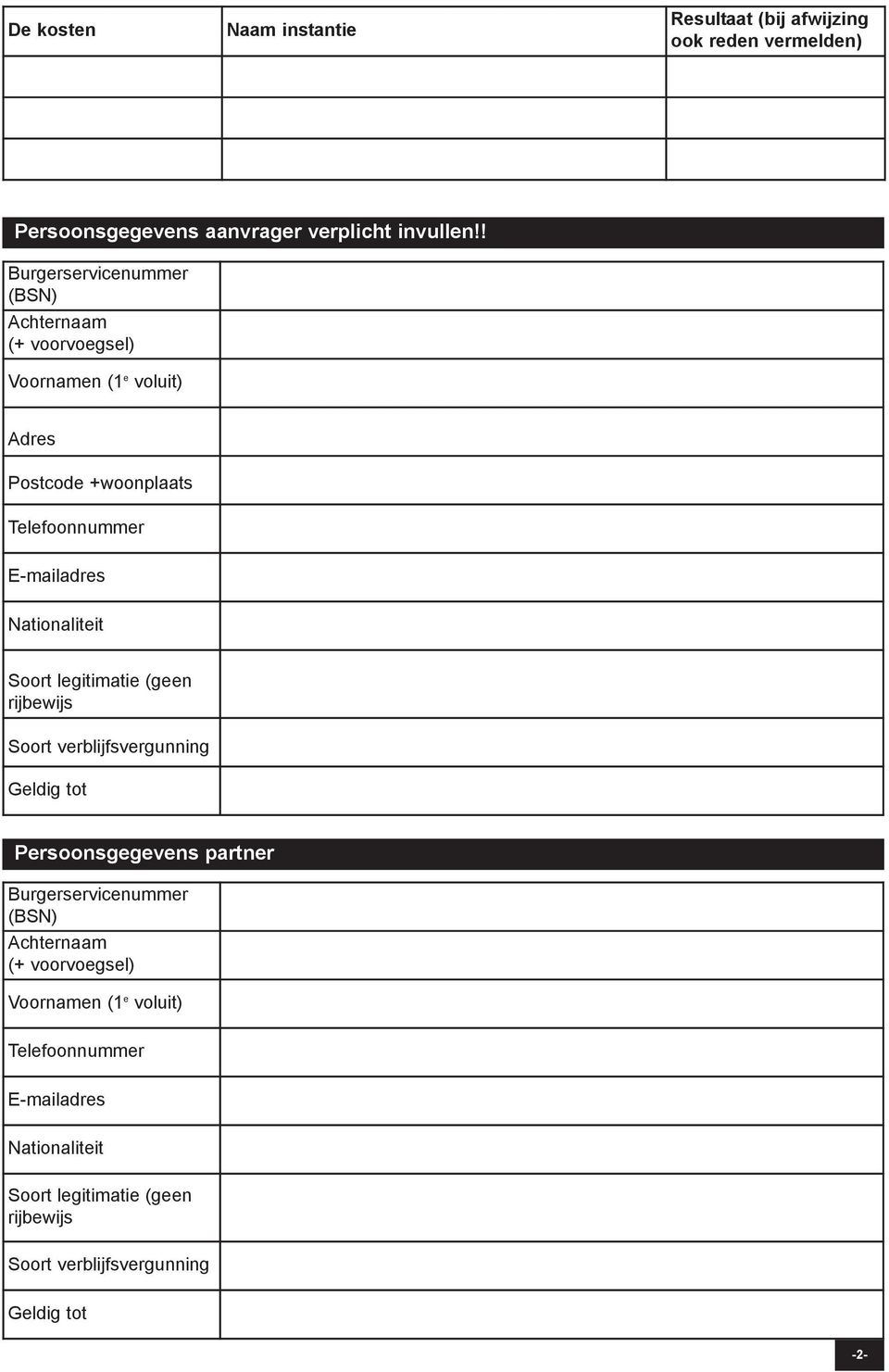 Nationaliteit Soort legitimatie (geen rijbewijs Soort verblijfsvergunning Geldig tot Persoonsgegevens partner Burgerservicenummer (BSN)