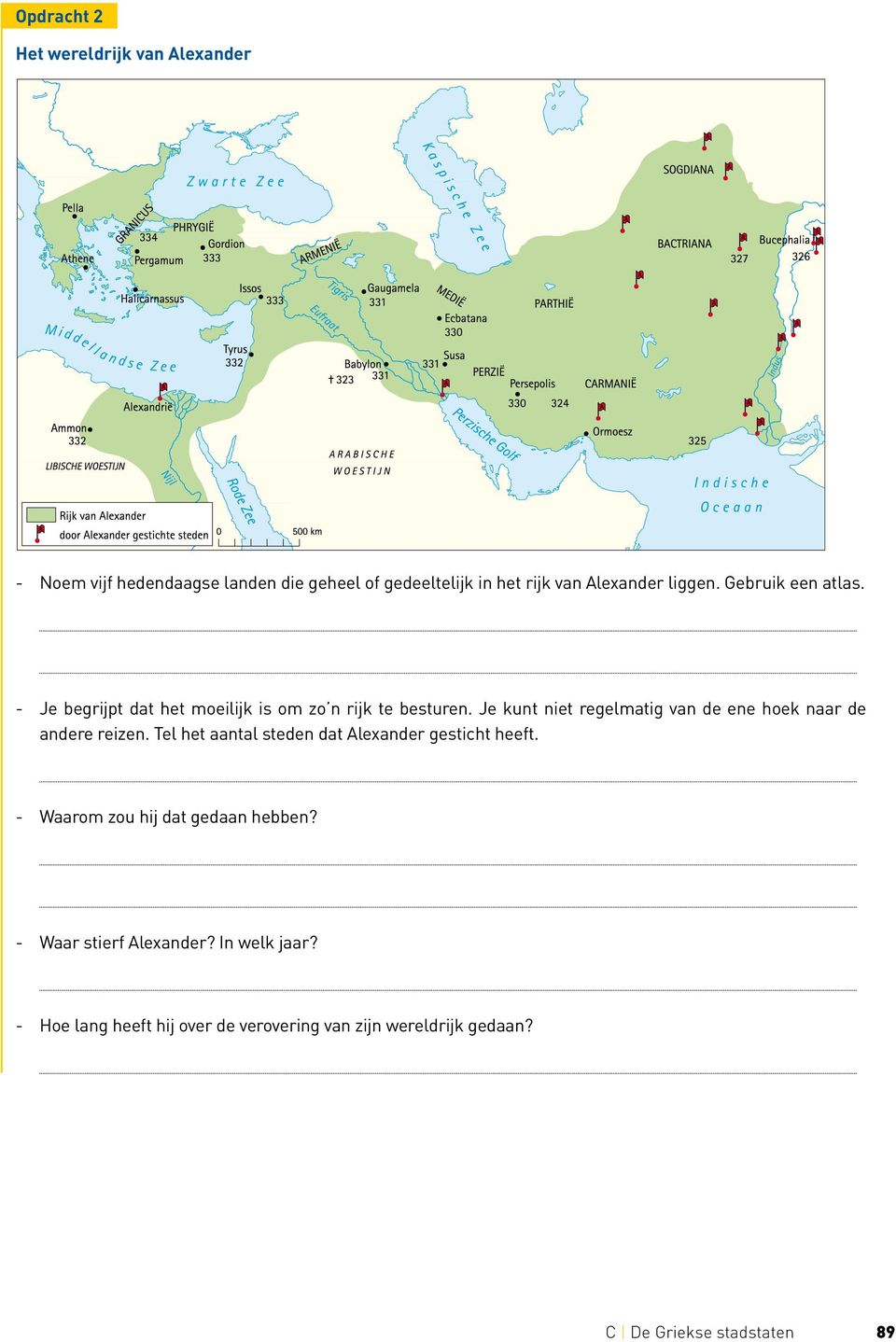 Je kunt niet regelmatig van de ene hoek naar de andere reizen. Tel het aantal steden dat Alexander gesticht heeft.