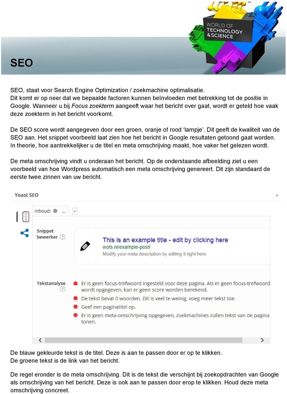 Dit geeft de kwaliteit van de SEO aan. Het snippet voorbeeld laat zien hoe het bericht in Google resultaten getoond gaat worden.