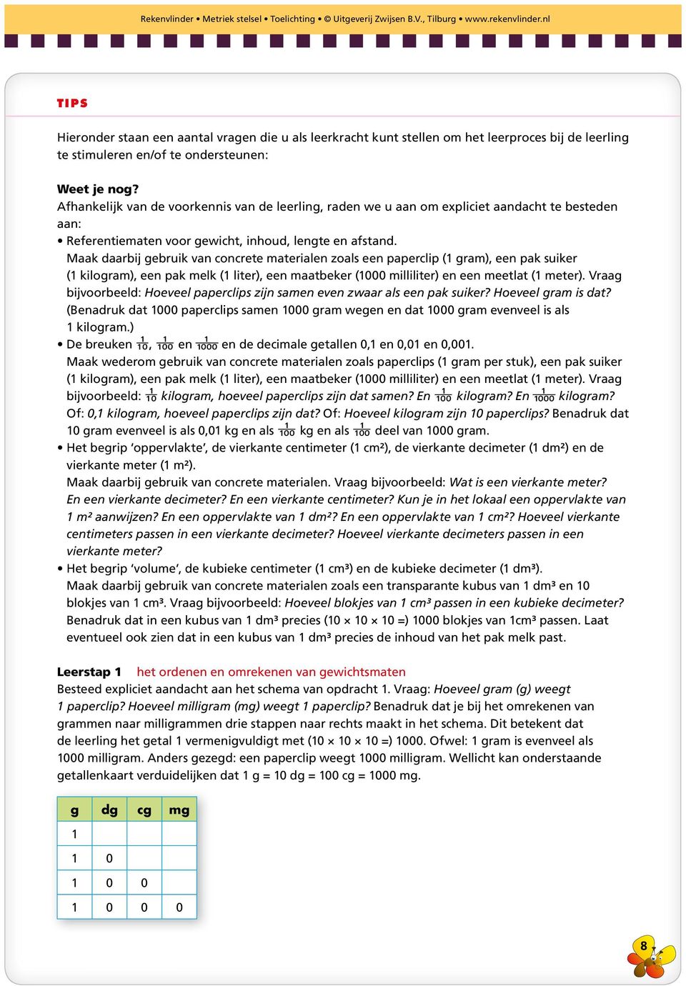 Maak daarbij gebruik van concrete materialen zoals een paperclip ( gram), een pak suiker ( kilogram), een pak melk ( liter), een maatbeker (00 milliliter) en een meetlat ( meter).