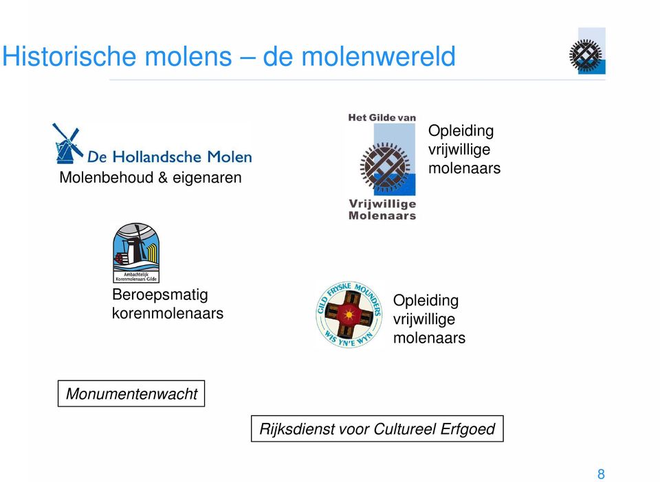 Beroepsmatig korenmolenaars Opleiding vrijwillige