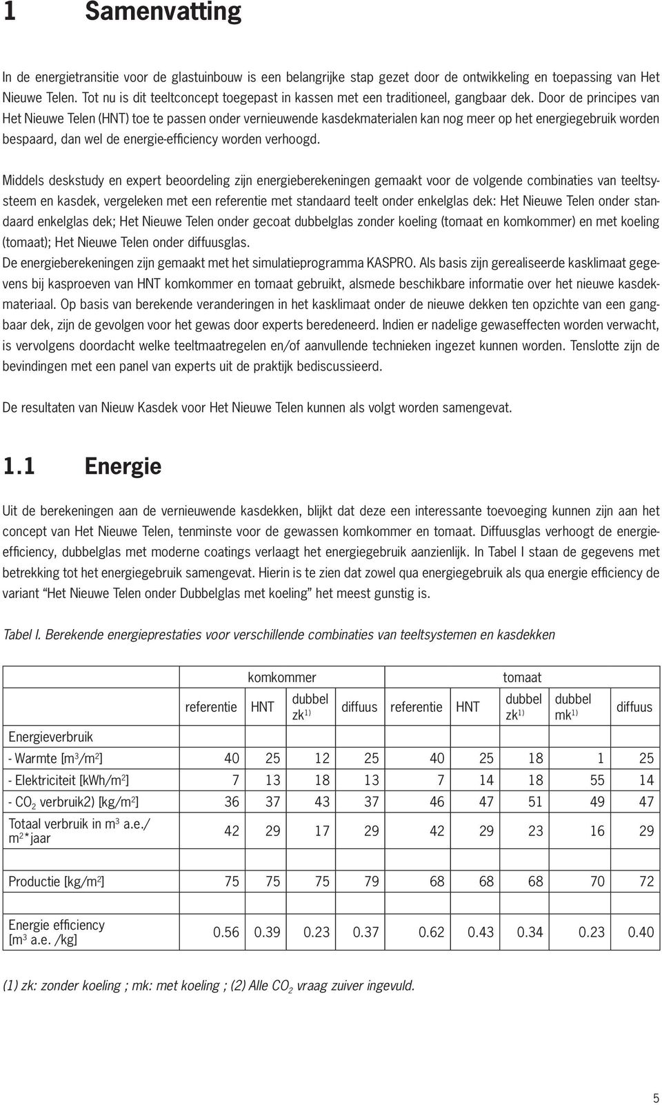 Door de principes van Het Nieuwe Telen (HNT) toe te passen onder vernieuwende kasdekmaterialen kan nog meer op het energiegebruik worden bespaard, dan wel de energie-efficiency worden verhoogd.