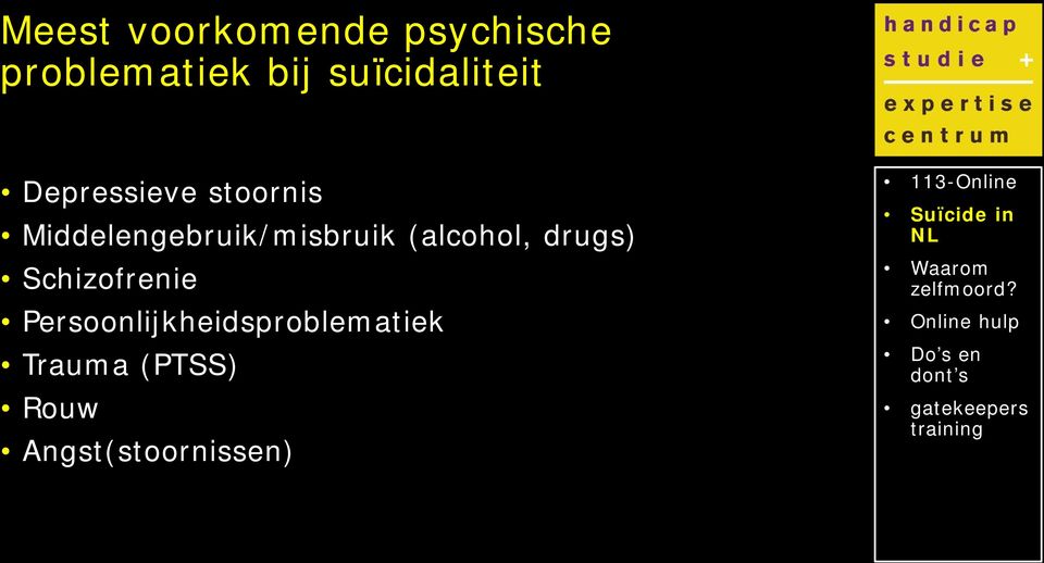 Middelengebruik/misbruik (alcohol, drugs)