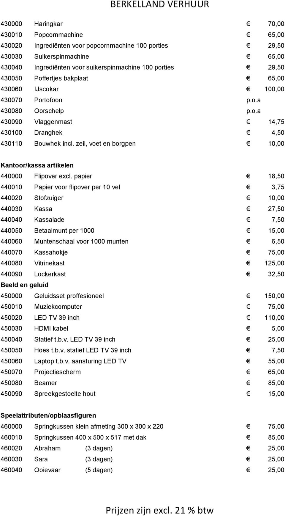 zeil, voet en borgpen 10,00 Kantoor/kassa artikelen 440000 Flipover excl.