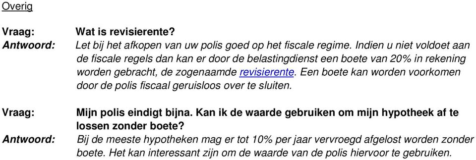 revisierente. Een boete kan worden voorkomen door de polis fiscaal geruisloos over te sluiten. Mijn polis eindigt bijna.