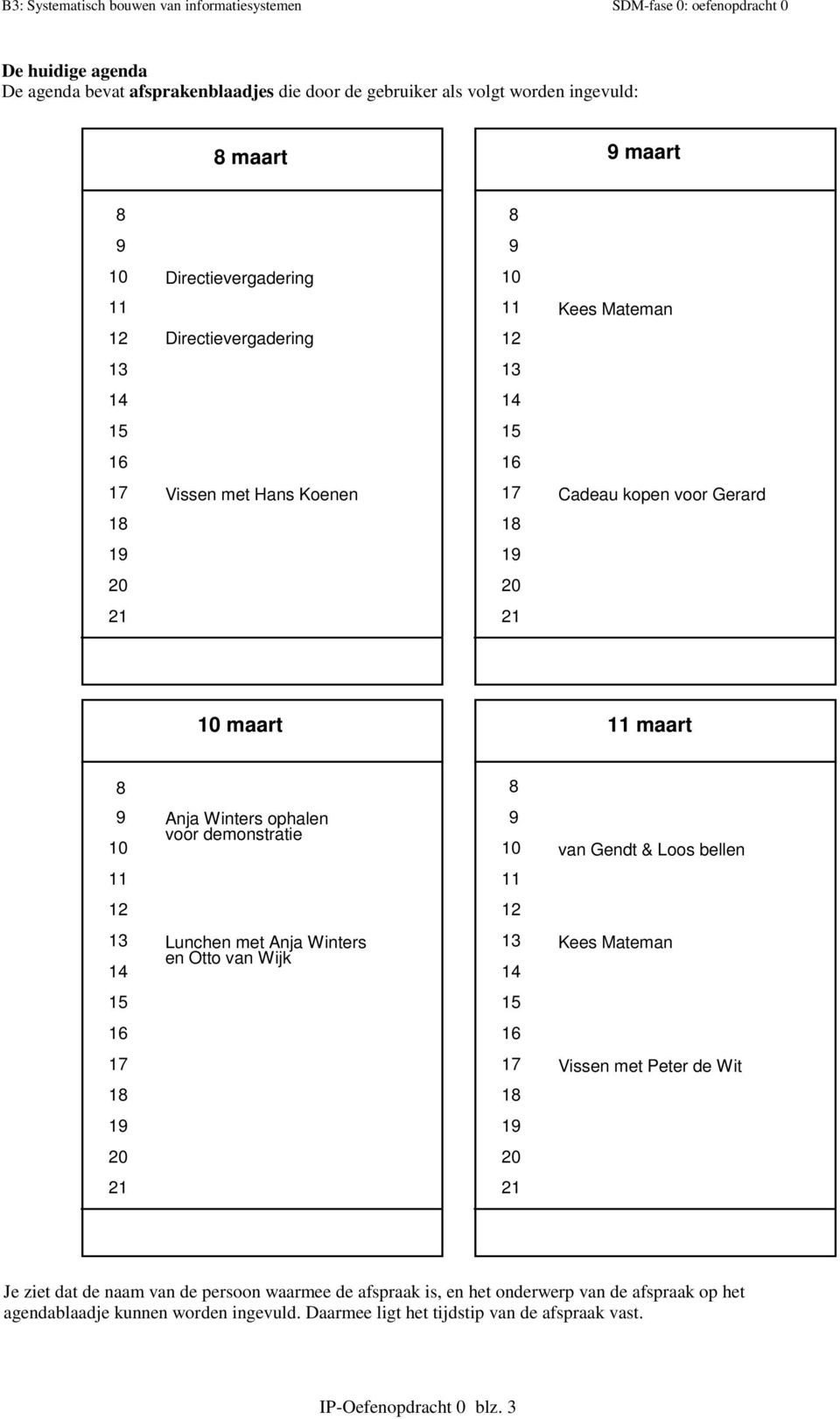 Lunchen met Anja Winters en Otto van Wijk Kees Mateman Vissen met Peter de Wit 1 1 Je ziet dat de naam van de persoon waarmee de afspraak is, en