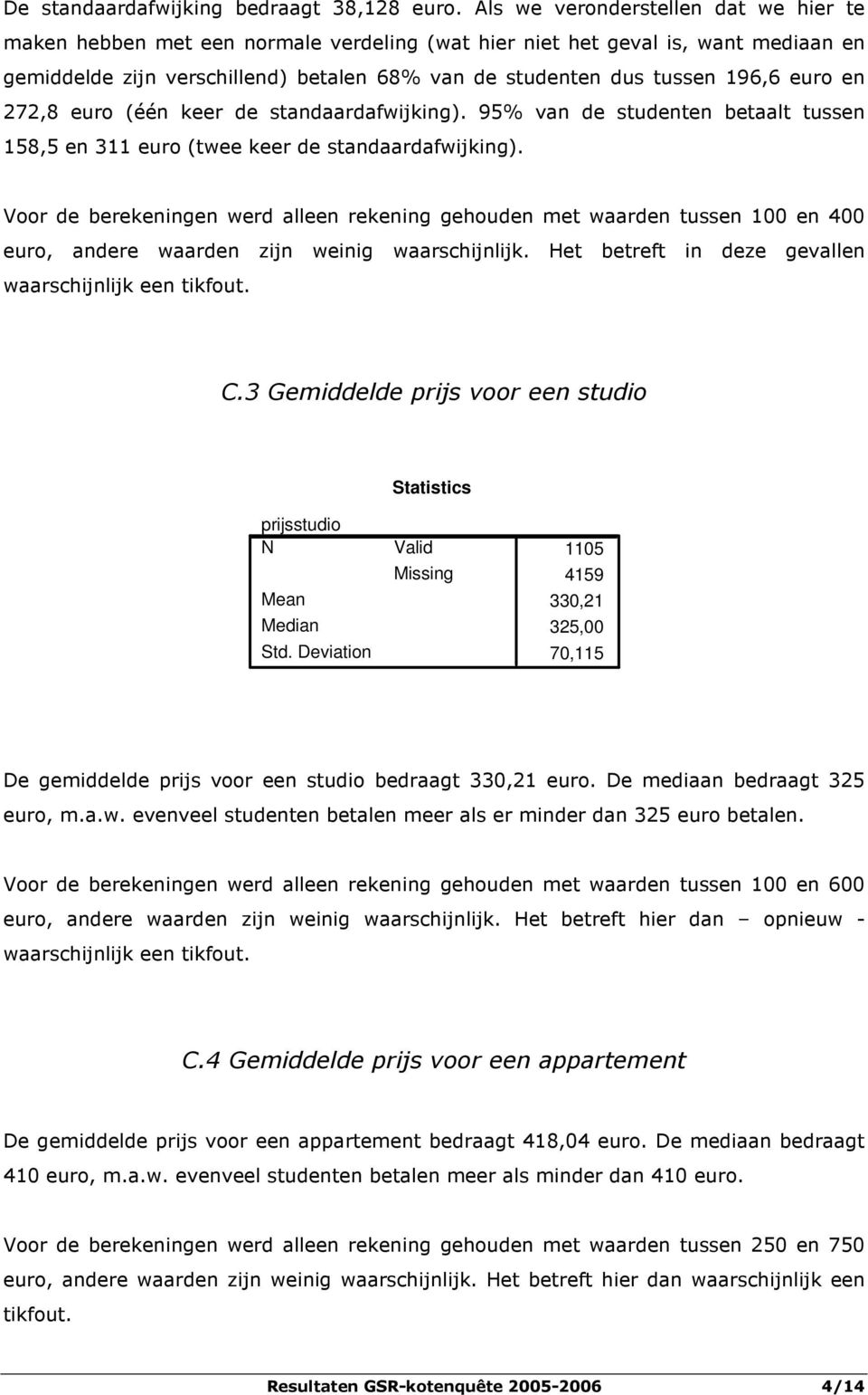 euro en 272,8 euro (één keer de standaardafwijking). 95% van de studenten betaalt tussen 158,5 en 311 euro (twee keer de standaardafwijking).