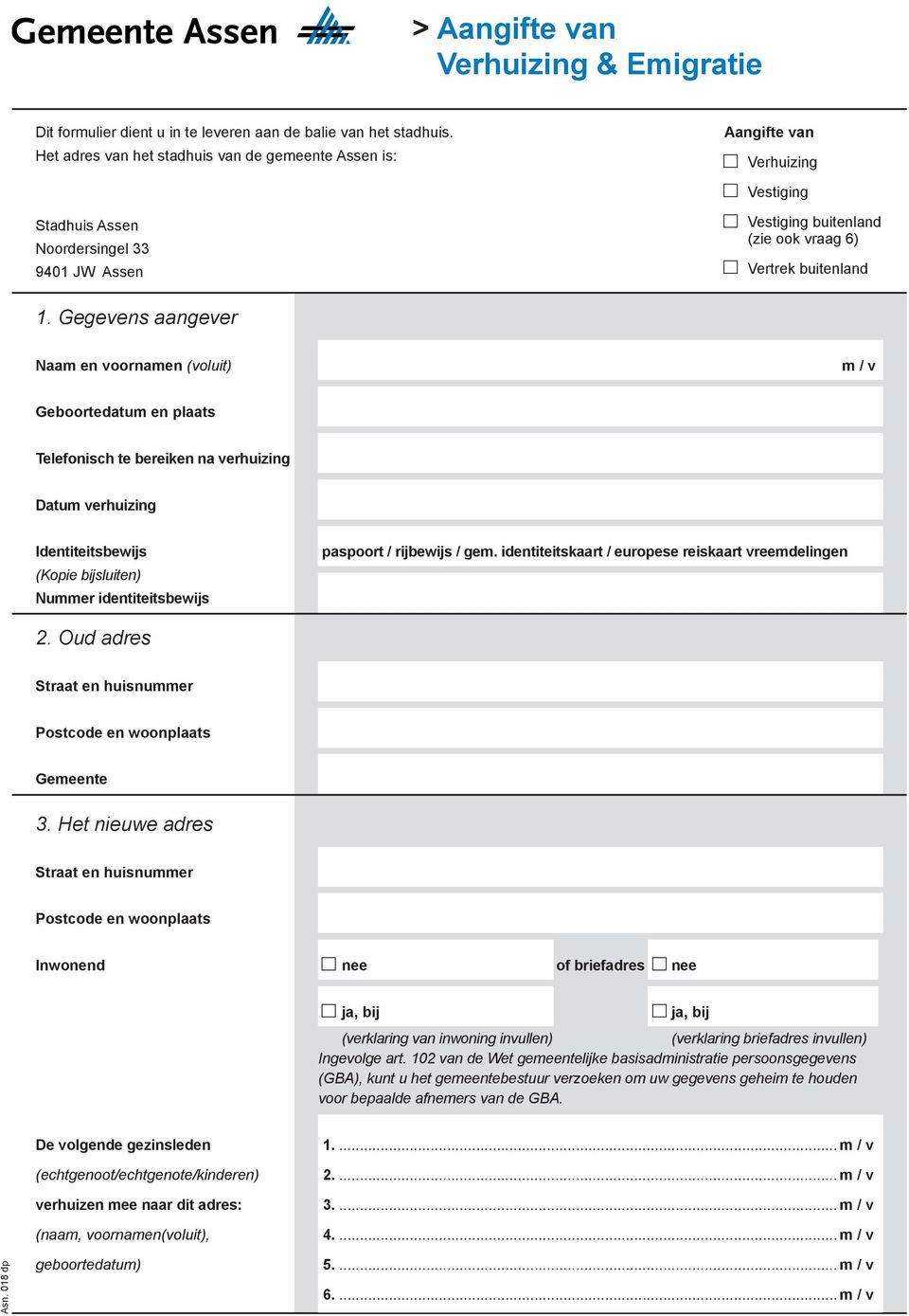 Aangifte van Verhuizing & Emigratie   PDF Gratis download