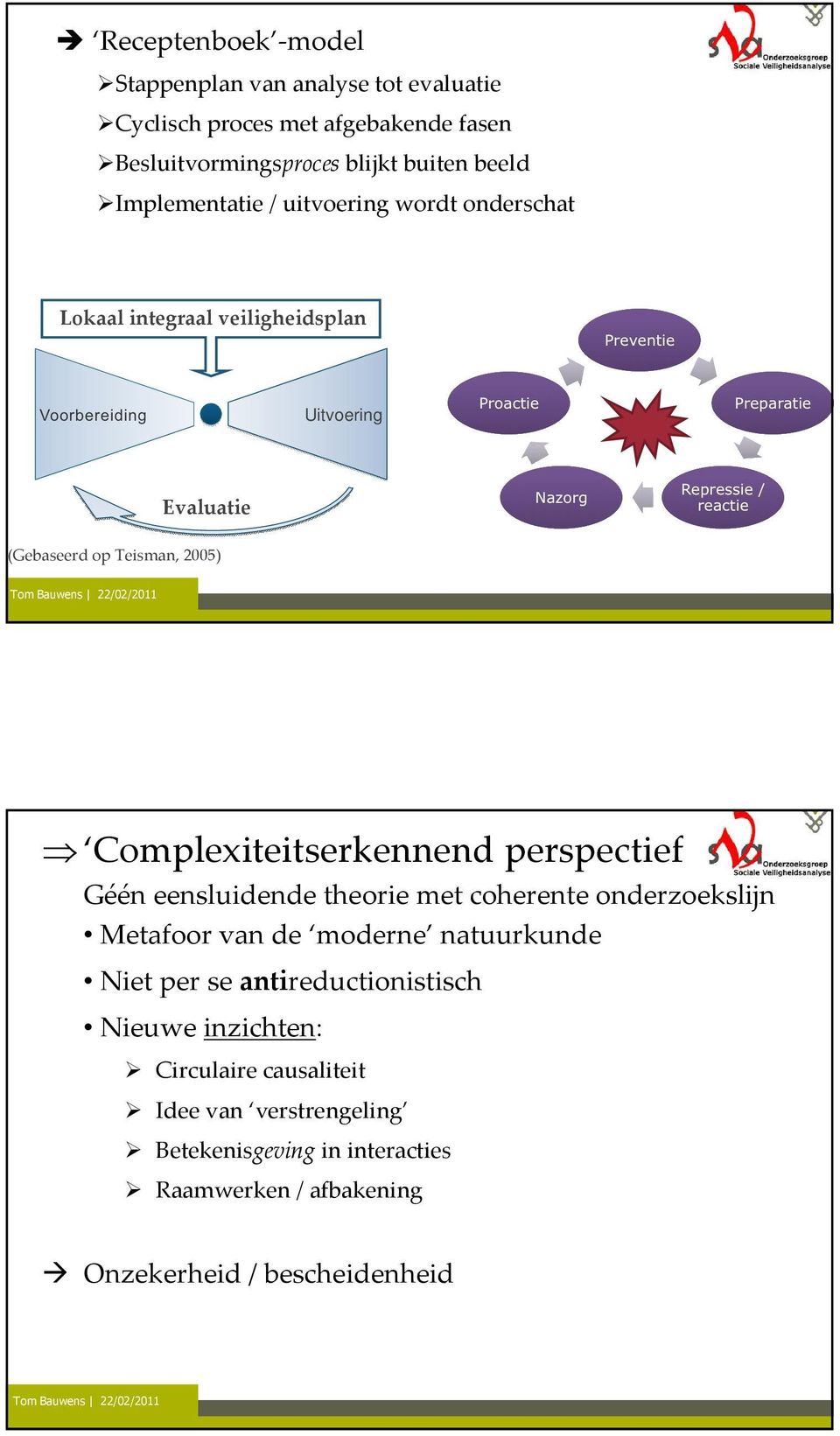 Complexiteitserkennend perspectief Géén eensluidende theorie met coherente onderzoekslijn Metafoor van de moderne natuurkunde Niet per se