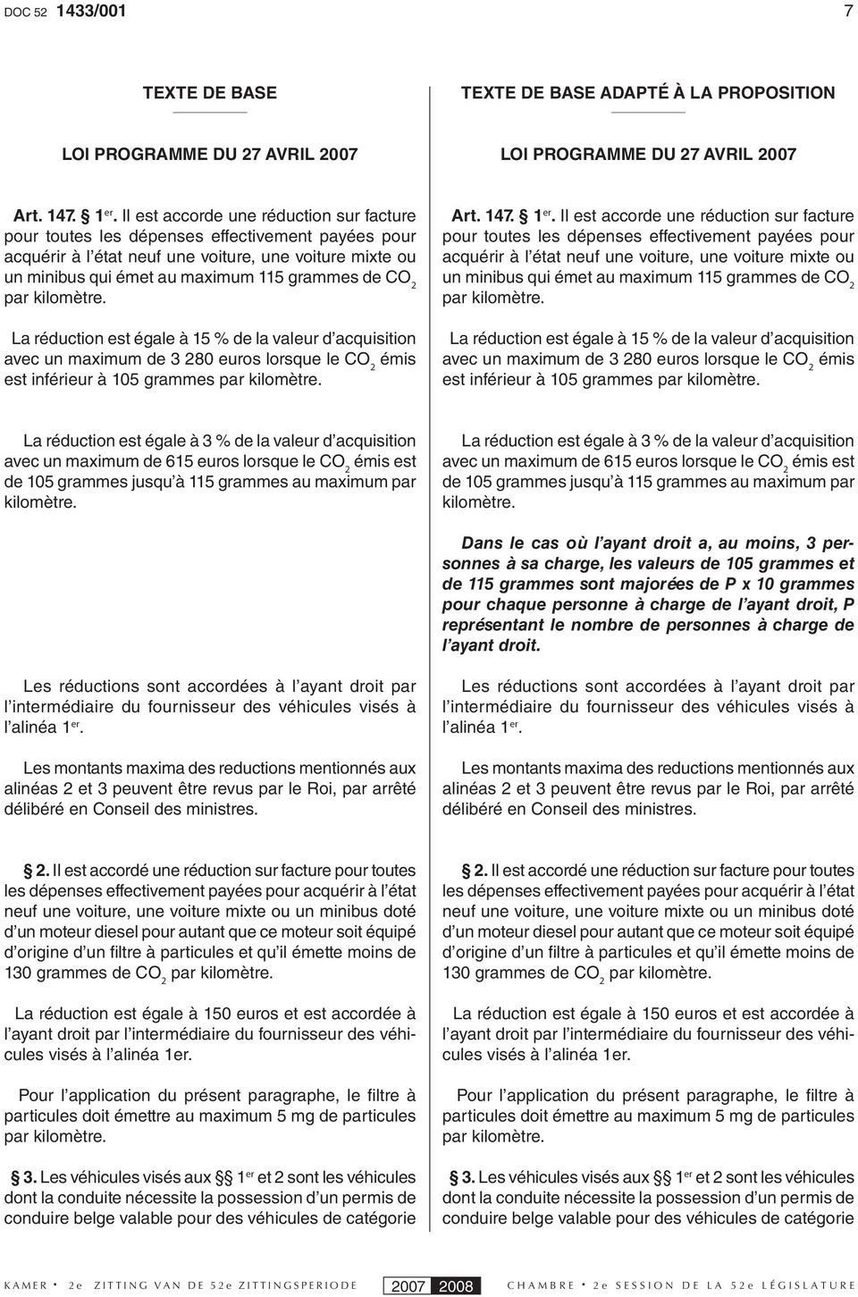 La réduction est égale à 15 % de la valeur d acquisition avec un maximum de 3 280 euros lorsque le CO 2 émis est inférieur à 105 grammes Art. 147. 1 er.