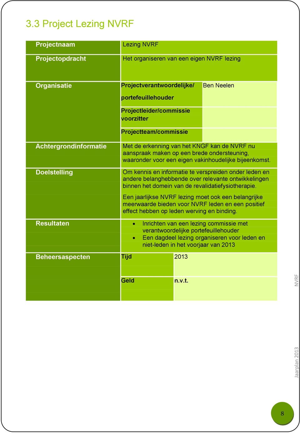 bijeenkomst. Om kennis en informatie te verspreiden onder leden en andere belanghebbende over relevante ontwikkelingen binnen het domein van de revalidatiefysiotherapie.