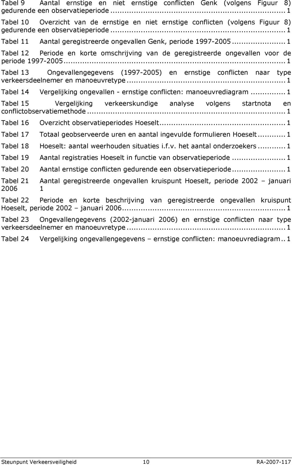 .. 1 Tabel 12 Periode en korte omschrijving van de geregistreerde ongevallen voor de periode 1997-2005.