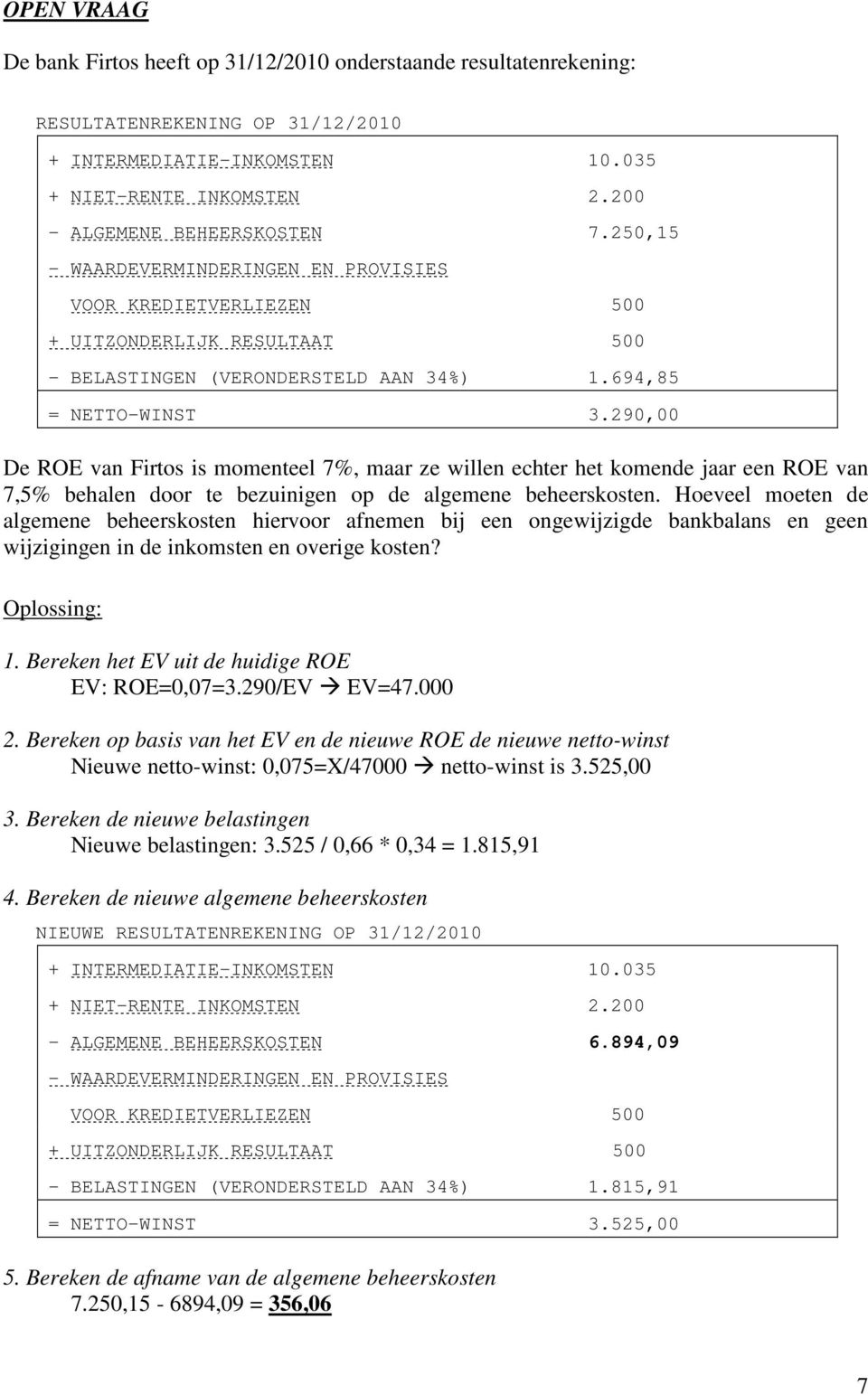 290,00 De ROE van Firtos is momenteel 7%, maar ze willen echter het komende jaar een ROE van 7,5% behalen door te bezuinigen op de algemene beheerskosten.