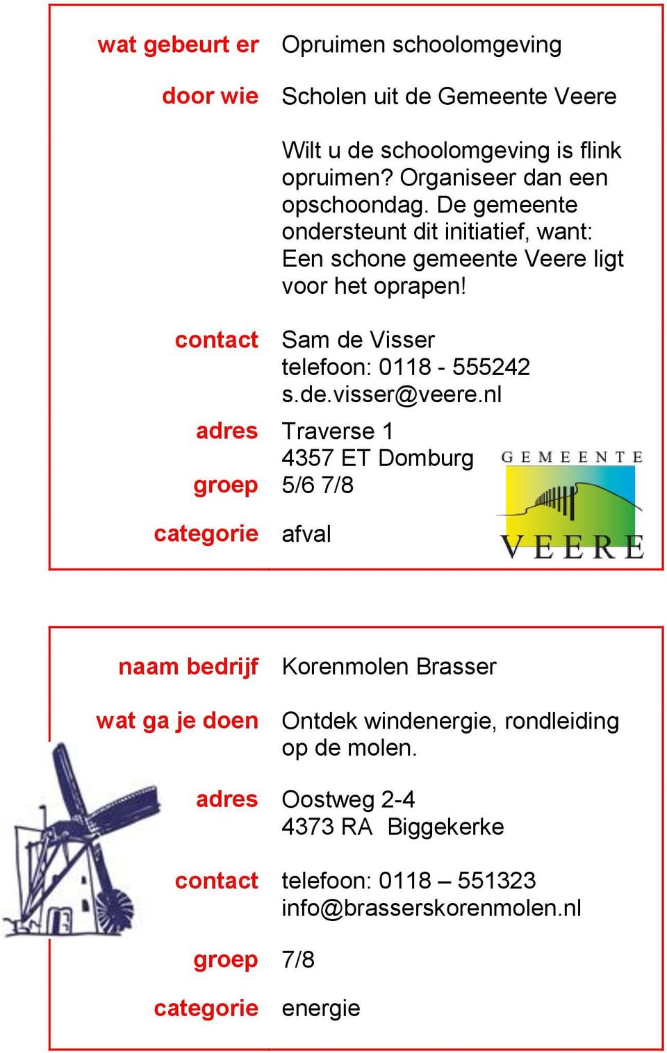 contact Sam de Visser telefoon: 0118-555242 s.de.visser@veere.