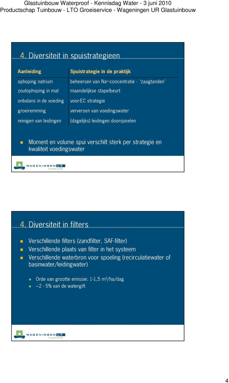 volume spui verschilt sterk per strategie en kwaliteit voedingswater 4.