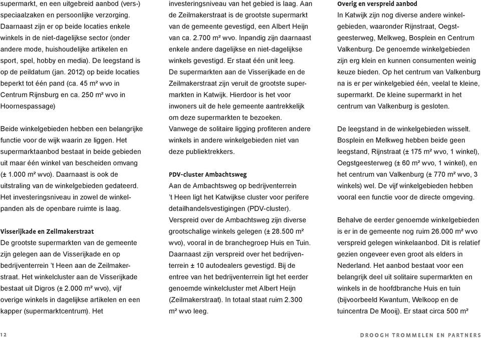 2012) op beide locaties beperkt tot één pand (ca. 45 m² wvo in Centrum Rijnsburg en ca. 250 m² wvo in Hoornespassage) Beide winkelgebieden hebben een belangrijke functie voor de wijk waarin ze liggen.