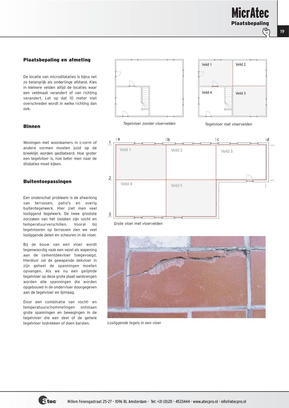 Veld 4 Veld 3 Binnen Tegelvloer zonder vloervelden Tegelvloer met vloervelden Woningen met woonkamers in L-vorm of andere vormen moeten juist op de breeklijn worden gedilateerd.