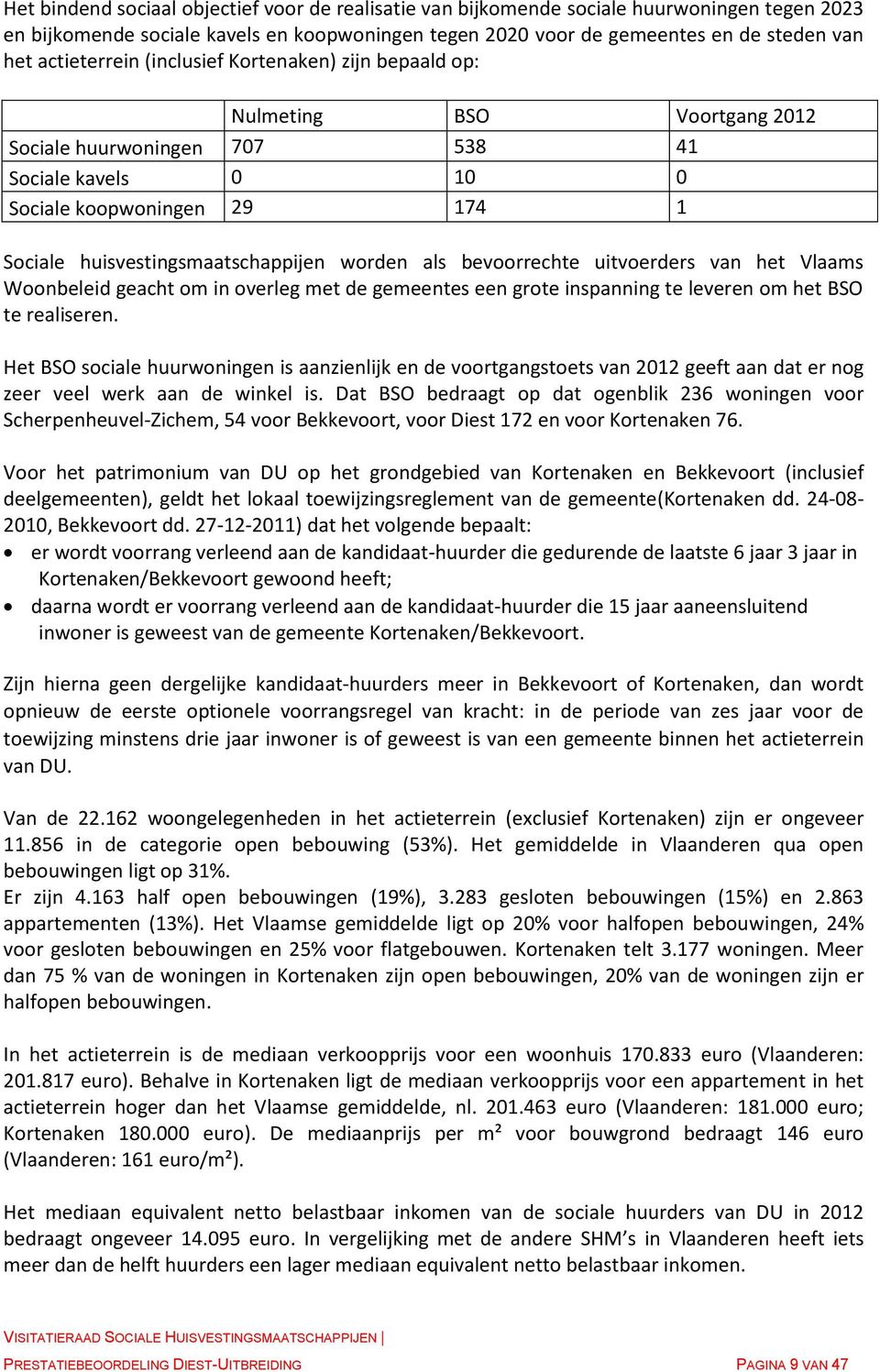 huisvestingsmaatschappijen worden als bevoorrechte uitvoerders van het Vlaams Woonbeleid geacht om in overleg met de gemeentes een grote inspanning te leveren om het BSO te realiseren.