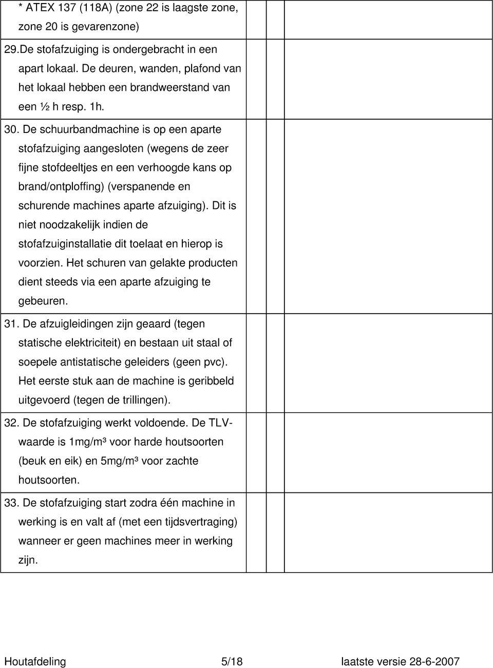 De schuurbandmachine is op een aparte stofafzuiging aangesloten (wegens de zeer fijne stofdeeltjes en een verhoogde kans op brand/ontploffing) (verspanende en schurende machines aparte afzuiging).