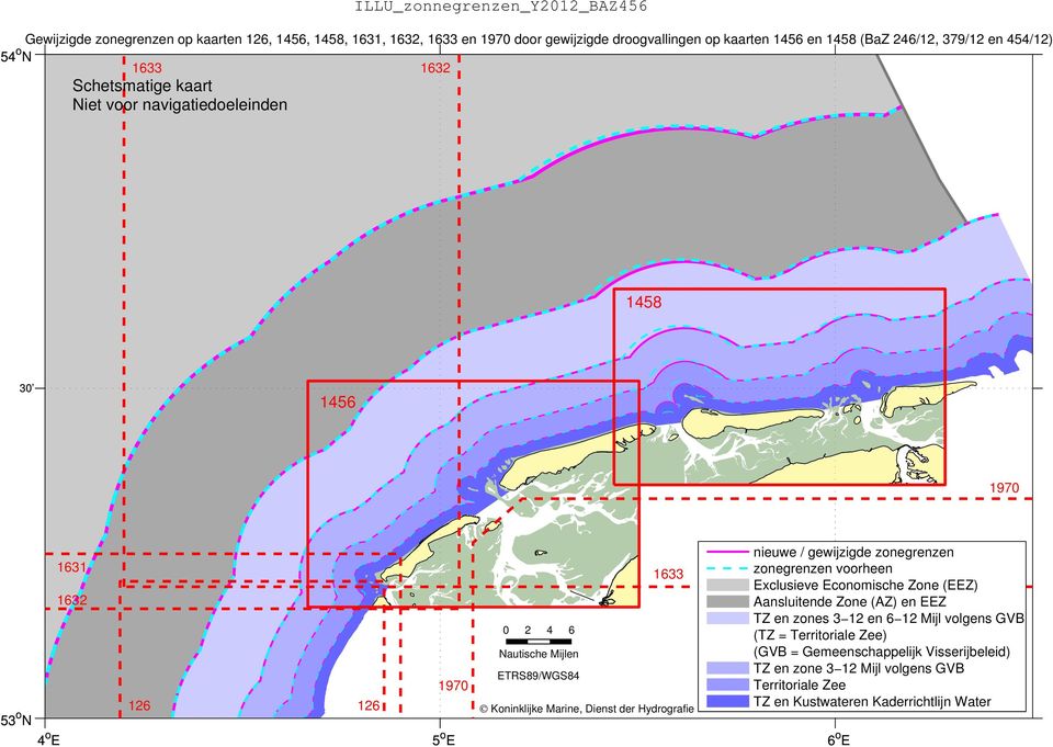Koninklijke Marine, Dienst der Hydrografie nieuwe / gewijzigde zonegrenzen zonegrenzen voorheen Exclusieve Economische Zone (EEZ) Aansluitende Zone (AZ) en EEZ TZ en zones