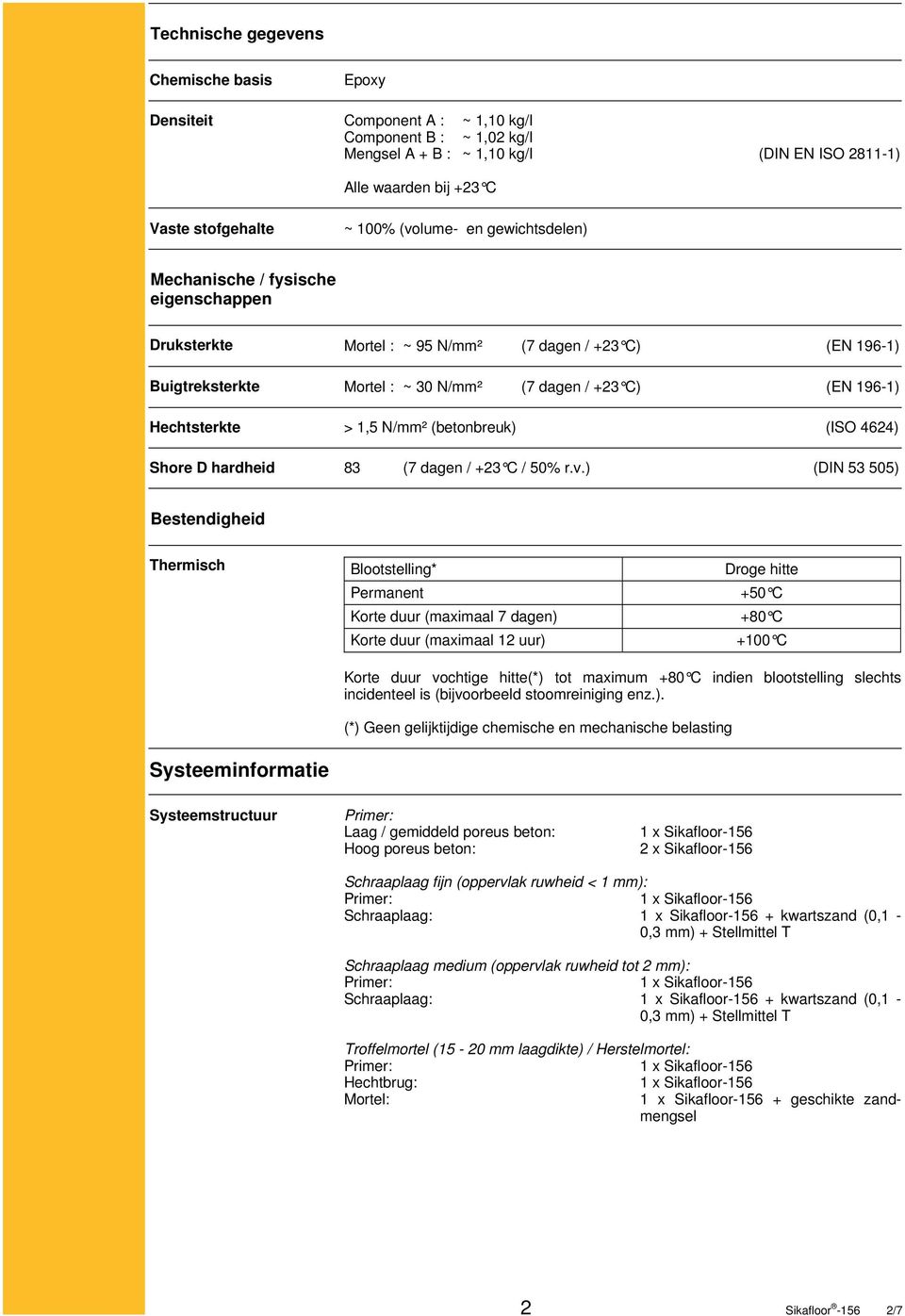 Hechtsterkte > 1,5 N/mm² (betonbreuk) (ISO 4624) Shore D hardheid 83 (7 dagen / +23 C / 50% r.v.