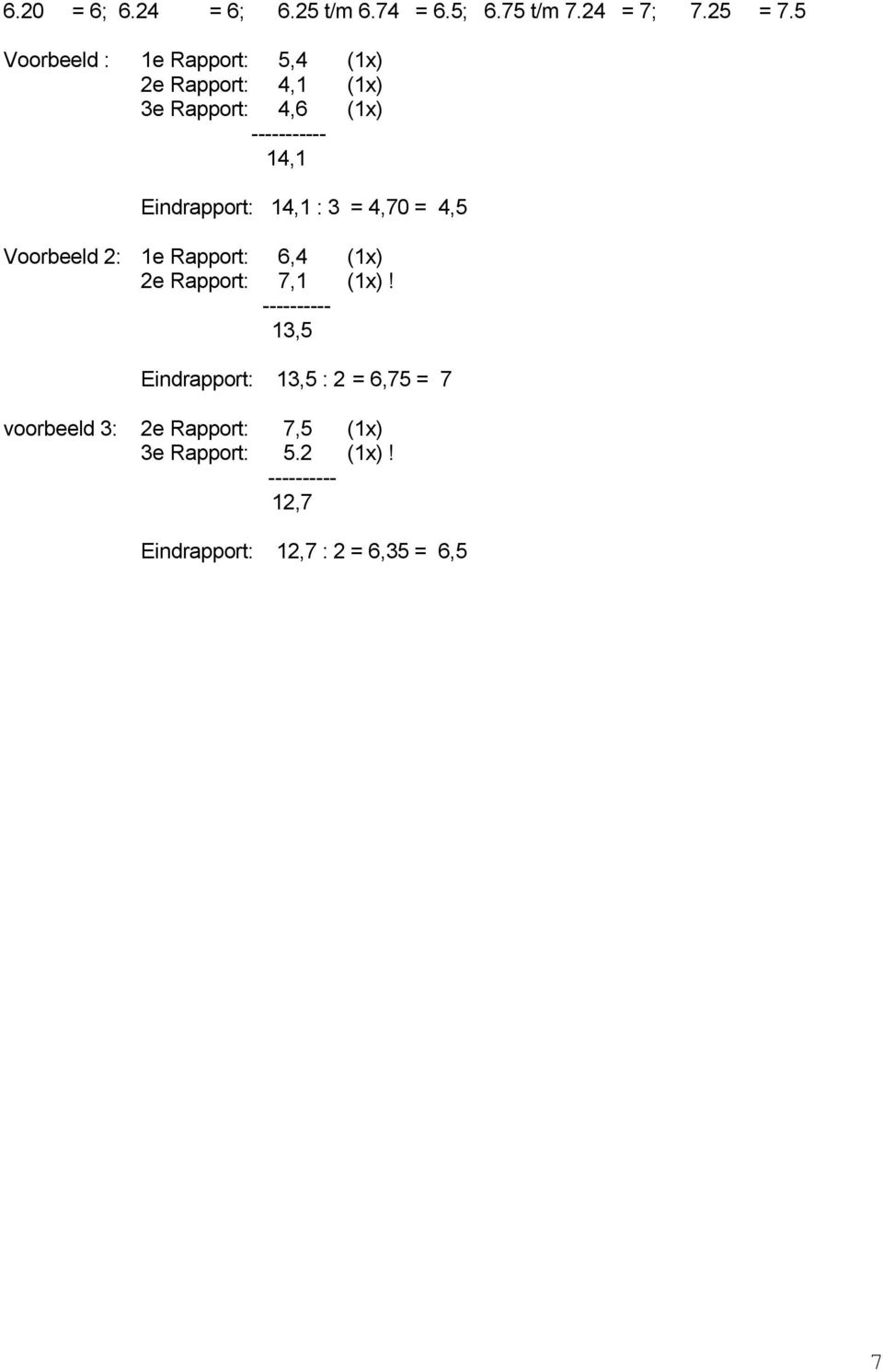 Eindrapport: 14,1 : 3 = 4,70 = 4,5 Voorbeeld 2: 1e Rapport: 6,4 (1x) 2e Rapport: 7,1 (1x)!