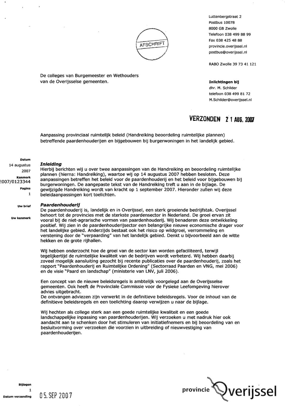 Aanpassing provinciaal ruimtelijk beleid (Handreiking beoordeling ruimtelijke plannen) betreffende paardenhouderijen en bijgebouwen bij burgerwoningen in het landelijk gebied.