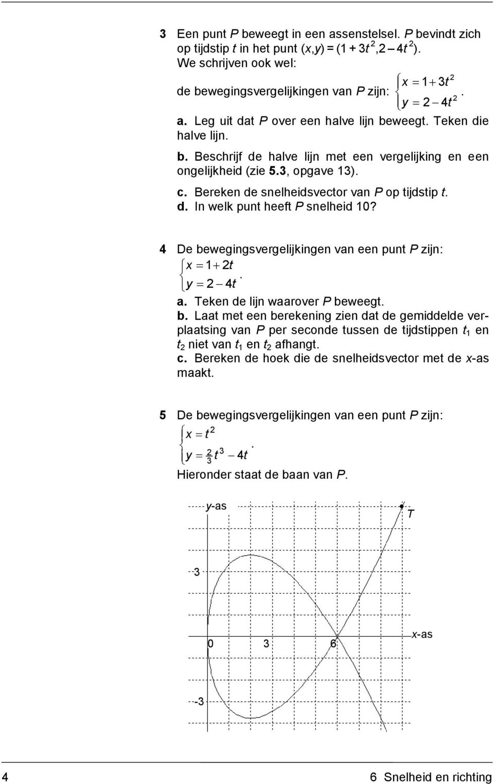 d. In welk pun heef P snelheid 0? 4 De bewegingsvergelijkingen van een pun P zijn: x. y 4 a. Teken de lijn waarover P beweeg. b. Laa me een berekening zien da de gemiddelde verplaasing van P per seconde ussen de ijdsippen en nie van en afhang.