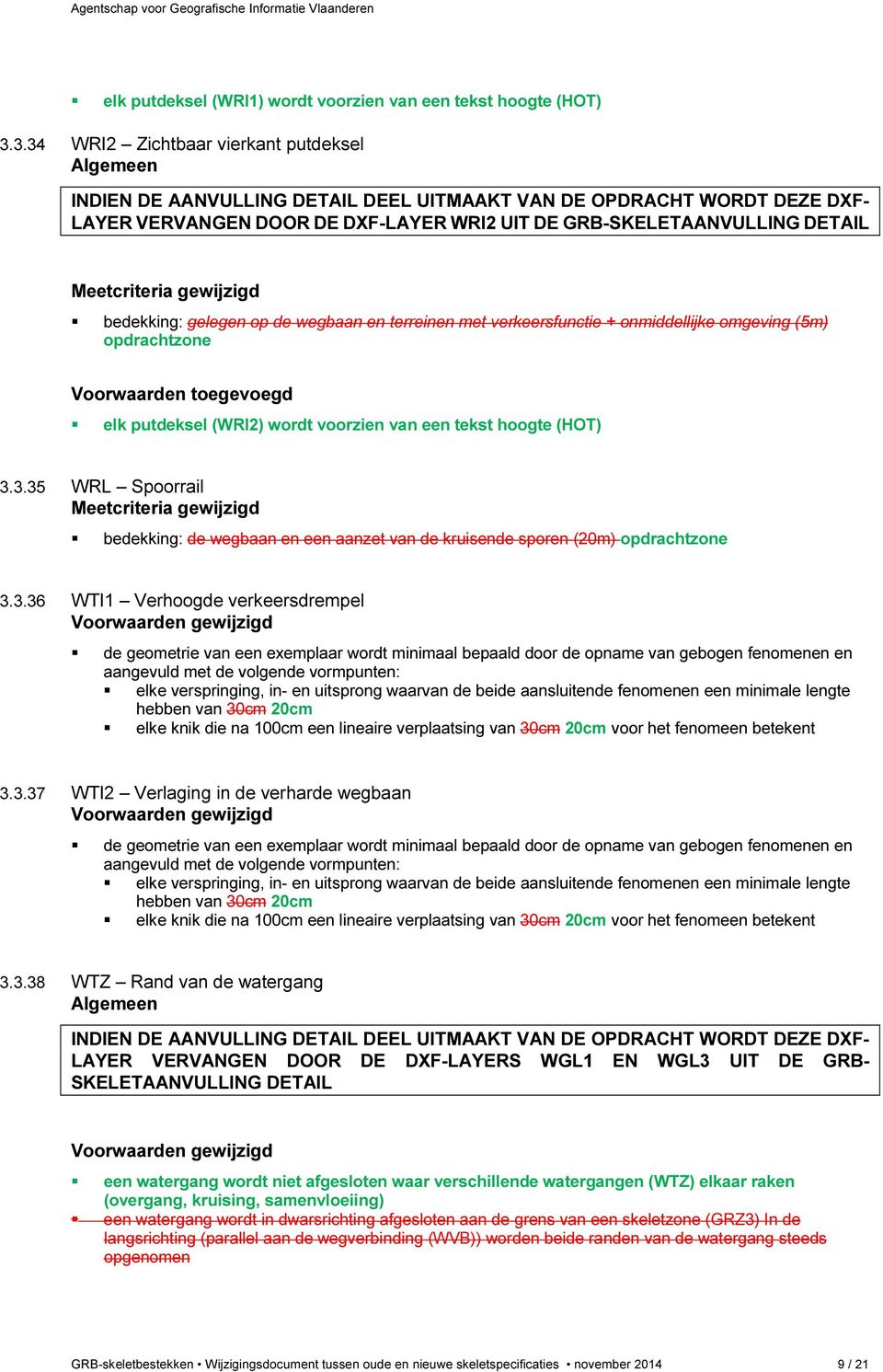 bedekking: gelegen op de wegbaan en terreinen met verkeersfunctie + onmiddellijke omgeving (5m) opdrachtzone Voorwaarden toegevoegd elk putdeksel (WRI2) wordt voorzien van een tekst hoogte (HOT) 3.