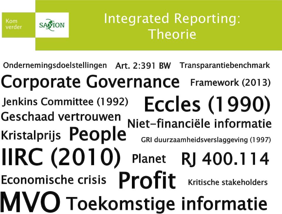 2:391 BW Transparantiebenchmark Framework (2013) Eccles (1990) Niet-financiële informatie