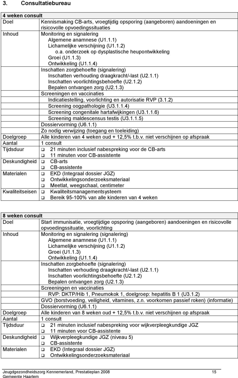 1.1) Inschatten voorlichtingsbehoefte (U2.1.2) Bepalen ontvangen zorg (U2.1.3) Screeningen en vaccinaties Indicatiestelling, voorlichting en autorisatie RVP (3.1.2) Screening oogpathologie (U3.1.1.4) Screening congenitale hartafwijkingen (U3.