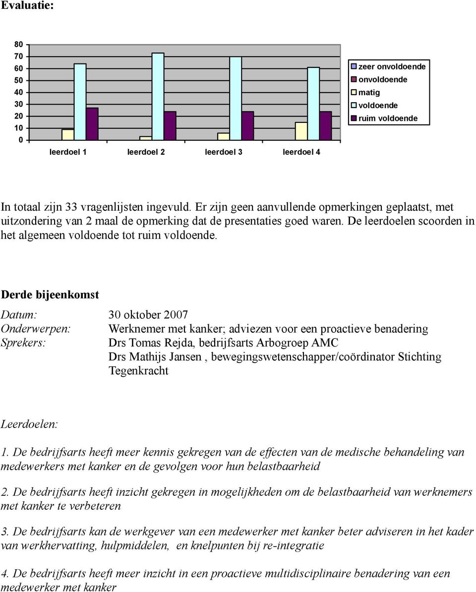 Derde bijeenkomst Datum: 30 oktober 2007 Onderwerpen: Werknemer met kanker; adviezen voor een proactieve benadering Drs Tomas Rejda, bedrijfsarts Arbogroep AMC Drs Mathijs Jansen,