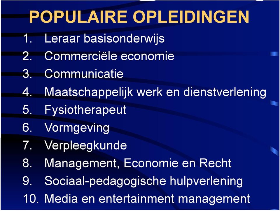 Maatschappelijk werk en dienstverlening 5. Fysiotherapeut 6.