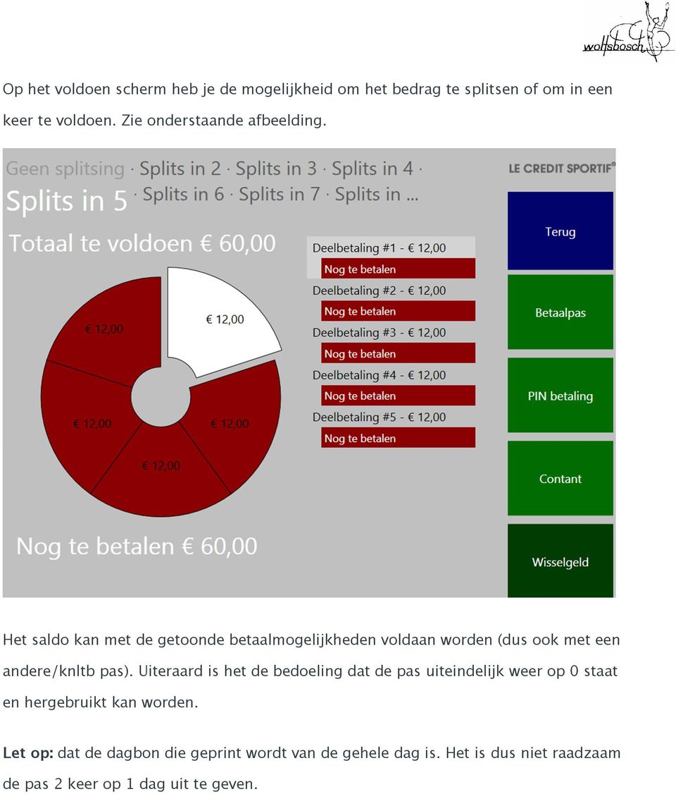 Het saldo kan met de getoonde betaalmogelijkheden voldaan worden (dus ook met een andere/knltb pas).