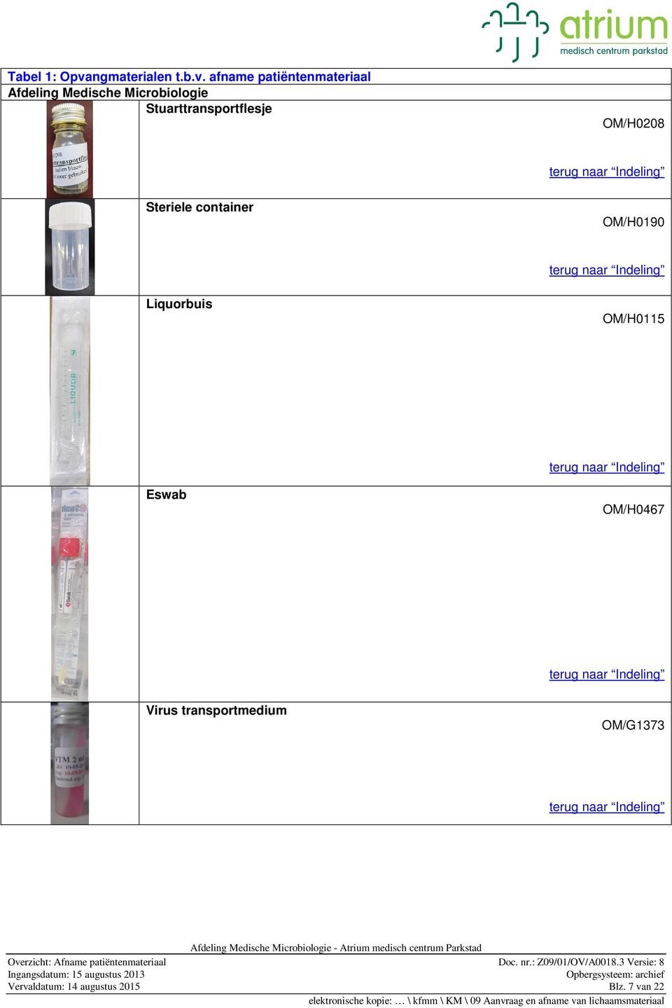 afname patiëntenmateriaal Afdeling Medische Microbiologie