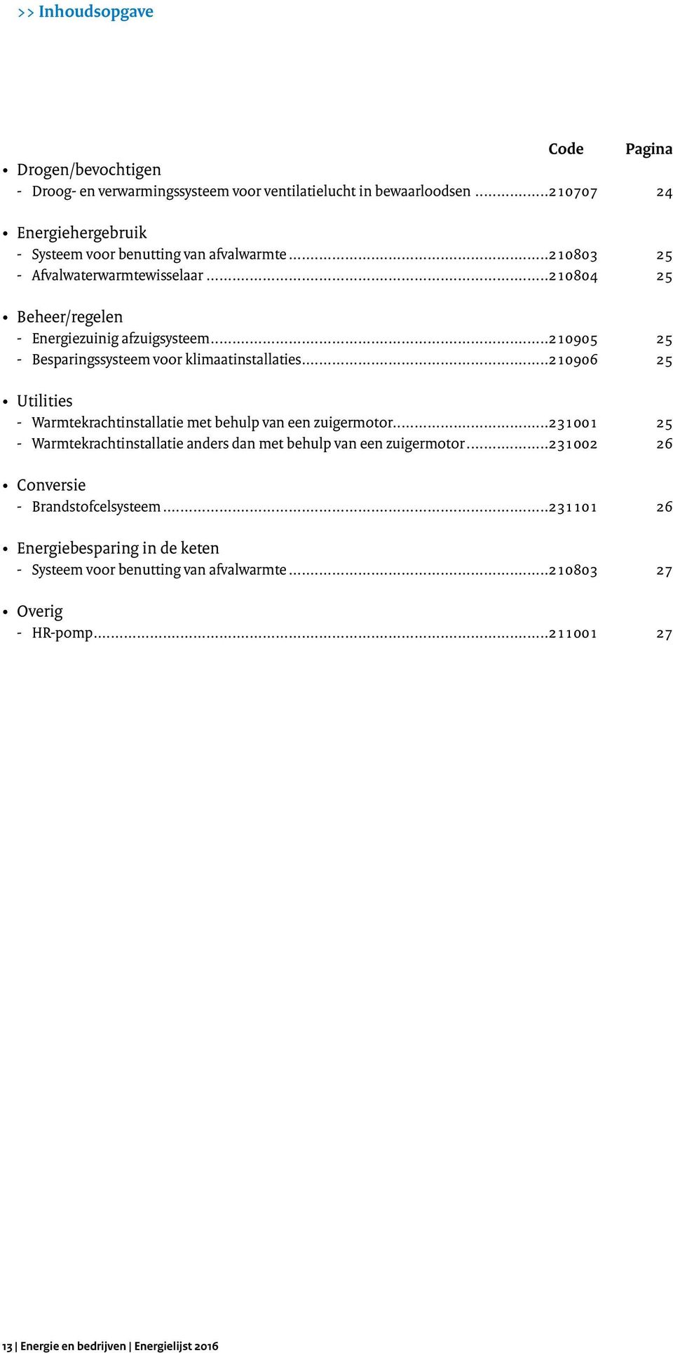 ..210905 25 Besparingssysteem voor klimaatinstallaties...210906 25 Utilities Warmtekrachtinstallatie met behulp van een zuigermotor.