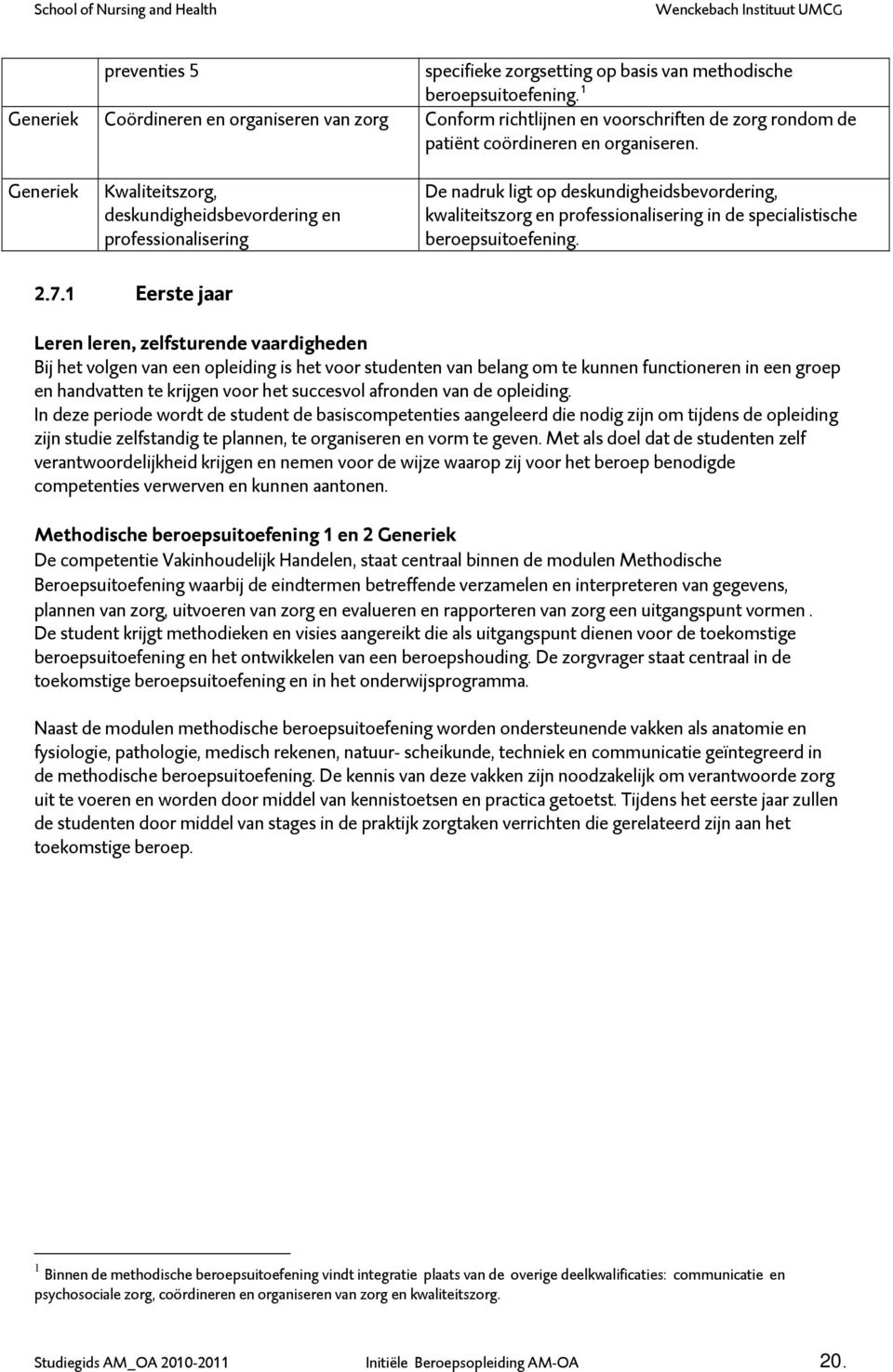 Generiek Kwaliteitszorg, deskundigheidsbevordering en professionalisering De nadruk ligt op deskundigheidsbevordering, kwaliteitszorg en professionalisering in de specialistische beroepsuitoefening.