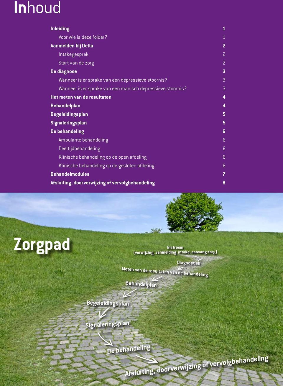 3 Het meten van de resultaten 4 Behandelplan 4 Begeleidingsplan 5 Signaleringsplan 5 De behandeling 6 Ambulante behandeling 6 Deeltijdbehandeling 6 Klinische behandeling op de open afdeling 6