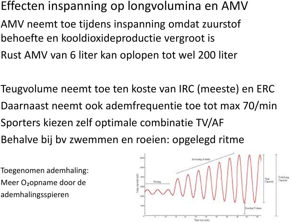 koste van IRC (meeste) en ERC Daarnaast neemt ook ademfrequentie toe tot max 70/min Sporters kiezen zelf optimale