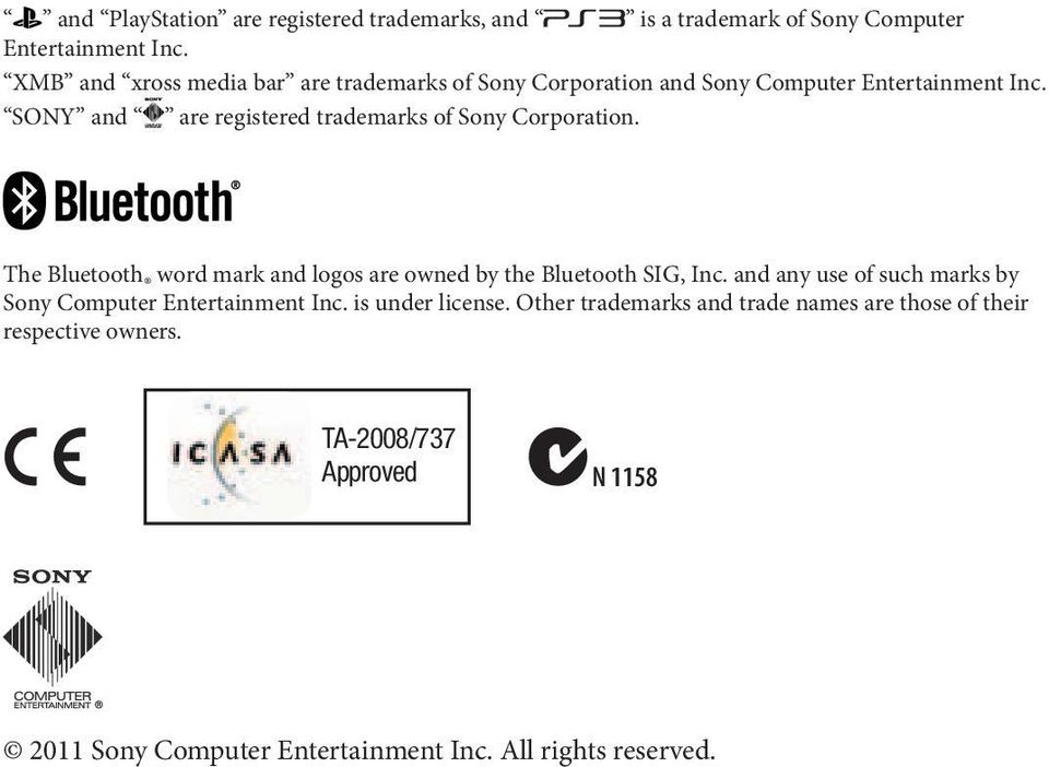 SONY and are registered trademarks of Sony Corporation. The Bluetooth word mark and logos are owned by the Bluetooth SIG, Inc.