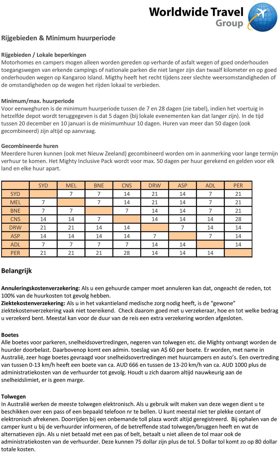 Migthy heeft het recht tijdens zeer slechte weersomstandigheden of de omstandigheden op de wegen het rijden lokaal te verbieden. Minimum/max.