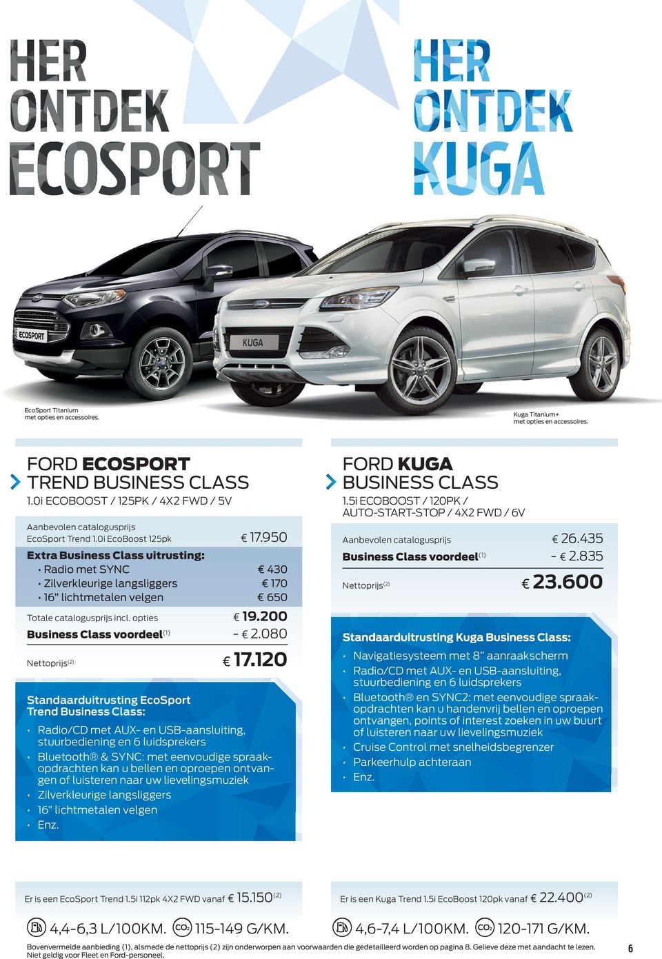 5i ECOBOOST / 120PK / AUTO-START-STOP / 4X2 FWD / 6V Aanbevolen catalogusprijs EcoSport Trend 1.0i EcoBoost 125pk 17.