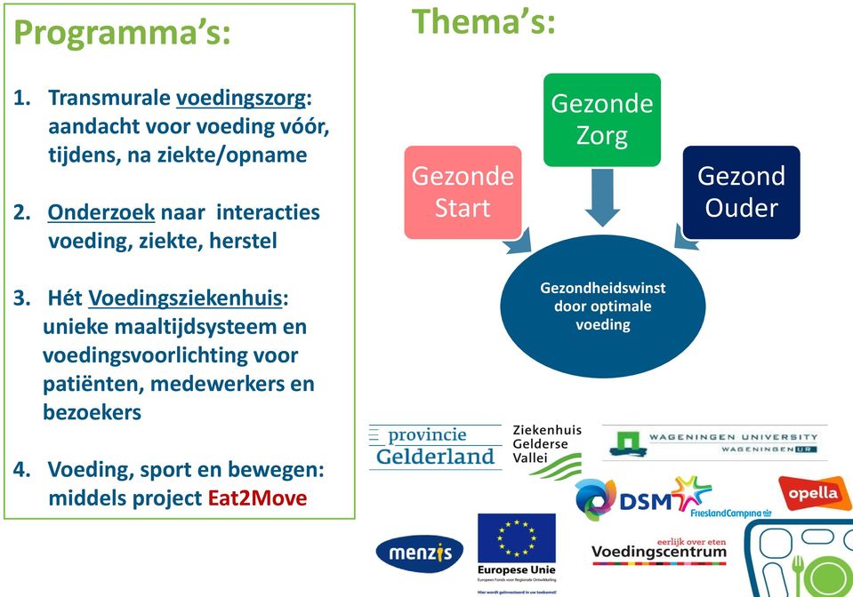 Onderzoek naar interacties voeding, ziekte, herstel Gezonde Start Gezonde Zorg Gezond Ouder 3.