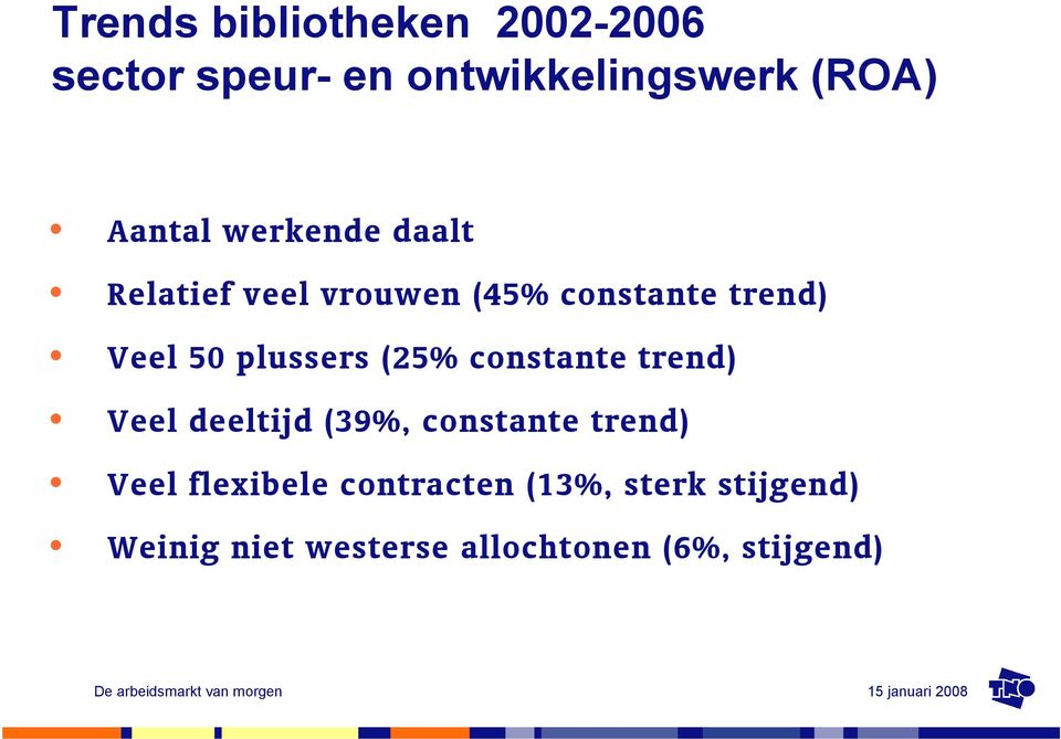 plussers (25% constante trend) Veel deeltijd (39%, constante trend) Veel