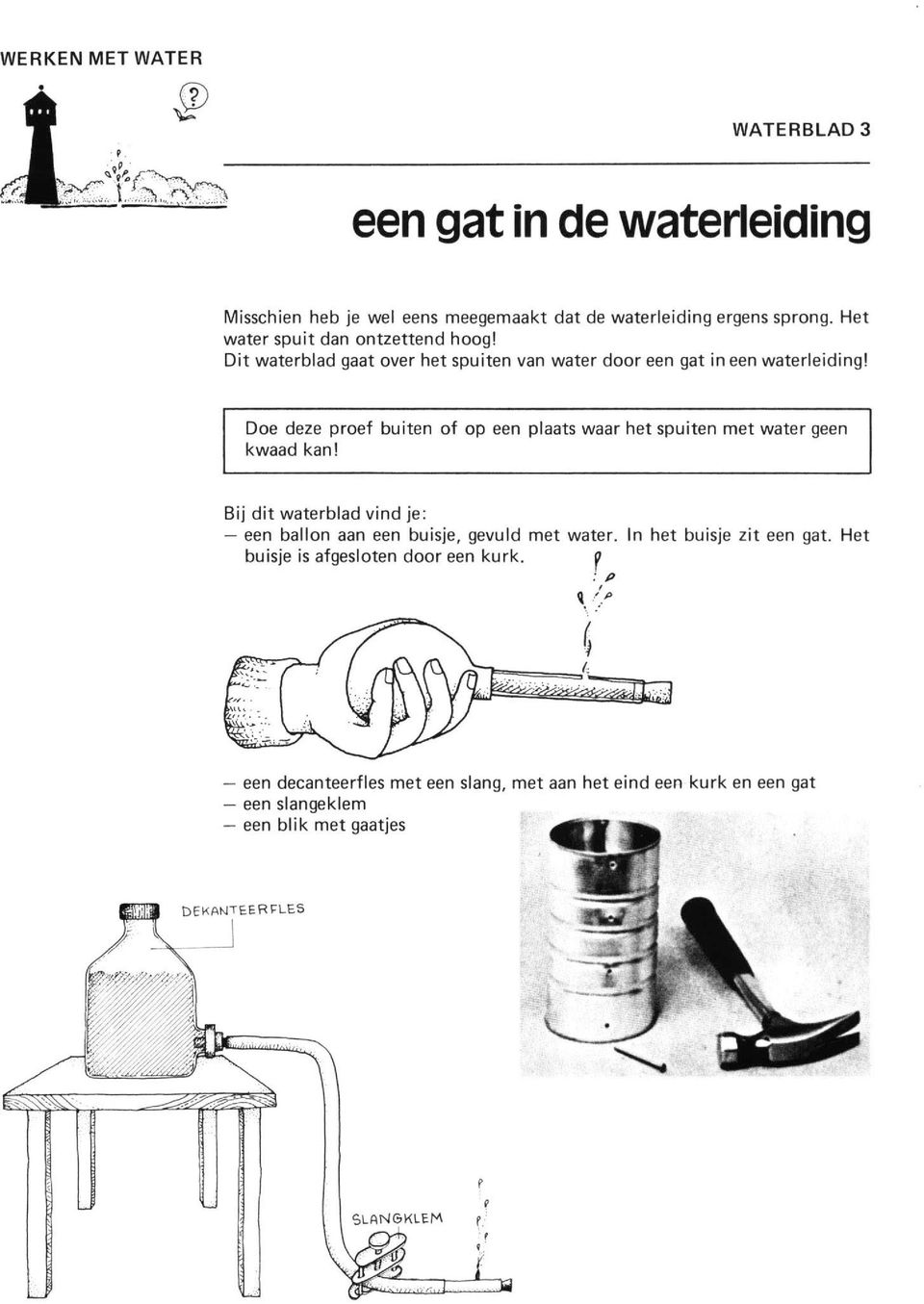 Dit waterblad gaat over het spuiten van water door een gat in een waterleiding!